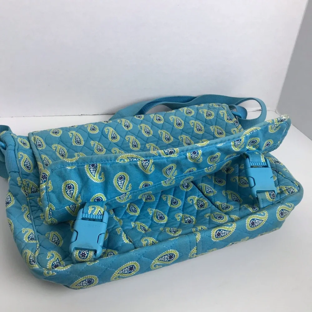 Vera Bradley Blue Paisley Quilted Laptop Multi Pocket Large Messenger Bag